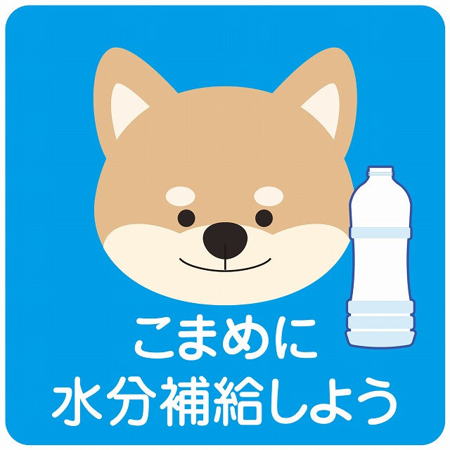 熱中症対策 こまめに水分補給 いぬ ブルー ステッカー 正方形 シール サインステッカー ピクトサイン ピクトグラム 選べるサイズ