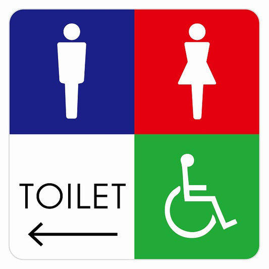 トイレ 御手洗 TOILET トイレマーク A2男女車椅子 左 矢印 ステッカー 正方形 シール サインステッカー 誘導表示 ピクトサイン ピクトグラム 選べるサイズ