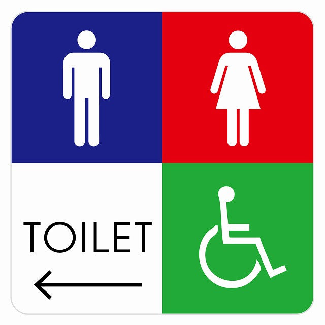 トイレ 御手洗 TOILET トイレマーク B2男女車椅子 左 矢印 ステッカー 正方形 シール サインステッカー 誘導表示 ピクトサイン ピクトグラム 選べるサイズ