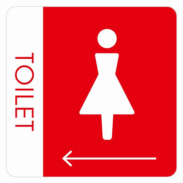 トイレ 御手洗 TOILET トイレマーク C1女 左 矢印 ステッカー 正方形 シール サインステッカー 誘導表示 ピクトサイン ピクトグラム 選べるサイズ