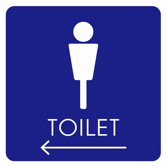 トイレ 御手洗 TOILET トイレマーク E2男 左 矢印 ステッカー 正方形 シール サインステッカー 誘導表示 ピクトサイン ピクトグラム 選べるサイズ