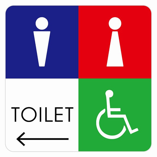 トイレ 御手洗 TOILET トイレマーク F2男女車椅子 左 矢印 ステッカー 正方形 シール サインステッカー 誘導表示 ピクトサイン ピクトグラム 選べるサイズ