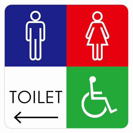 トイレ 御手洗 TOILET トイレマーク G2男女車椅子 左 矢印 ステッカー 正方形 シール サインステッカー 誘導表示 ピクトサイン ピクトグラム 選べるサイズ