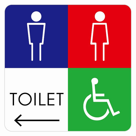 トイレ 御手洗 TOILET トイレマーク H2男女車椅子 左 矢印 ステッカー 正方形 シール サインステッカー 誘導表示 ピクトサイン ピクトグラム 選べるサイズ