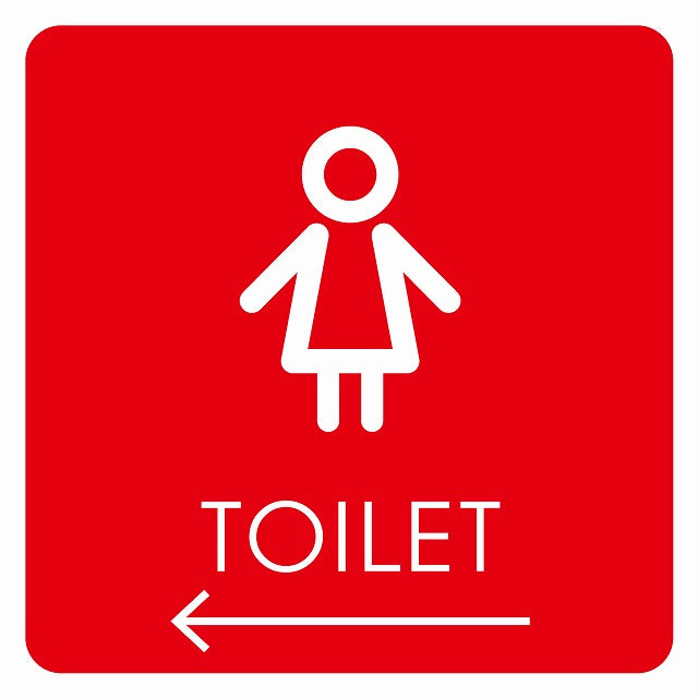 トイレ 御手洗 TOILET トイレマーク I2女 左 矢印 ステッカー 正方形 シール サインステッカー 誘導表示 ピクトサイン ピクトグラム 選べるサイズ