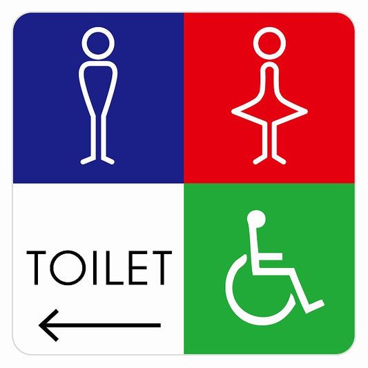 トイレ 御手洗 TOILET トイレマーク J2男女車椅子 左 矢印 ステッカー 正方形 シール サインステッカー 誘導表示 ピクトサイン ピクトグラム 選べるサイズ