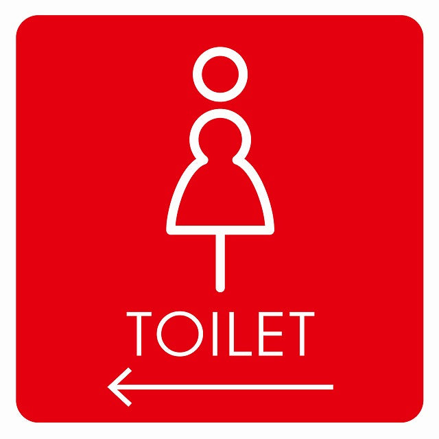 トイレ 御手洗 TOILET トイレマーク K2女 左 矢印 ステッカー 正方形 シール サインステッカー 誘導表示 ピクトサイン ピクトグラム 選べるサイズ