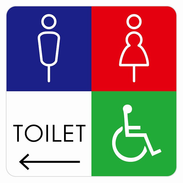 トイレ 御手洗 TOILET トイレマーク K2男女車椅子 左 矢印 ステッカー 正方形 シール サインステッカー 誘導表示 ピクトサイン ピクトグラム 選べるサイズ