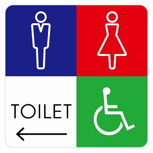トイレ 御手洗 TOILET トイレマーク L2男女車椅子 左 矢印 ステッカー 正方形 シール サインステッカー 誘導表示 ピクトサイン ピクトグラム 選べるサイズ