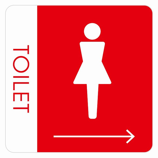 トイレ 御手洗 TOILET トイレマーク A1女 右 矢印 ステッカー 正方形 シール サインステッカー 誘導表示 ピクトサイン ピクトグラム 選べるサイズ