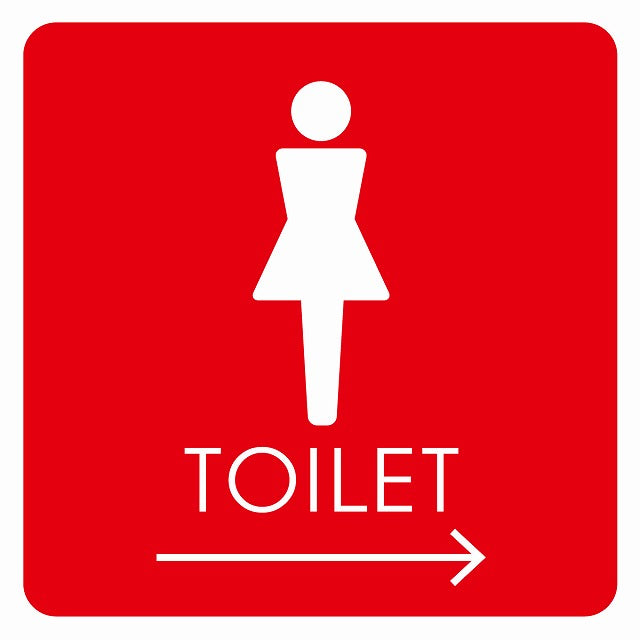トイレ 御手洗 TOILET トイレマーク A2女 右 矢印 ステッカー 正方形 シール サインステッカー 誘導表示 ピクトサイン ピクトグラム 選べるサイズ