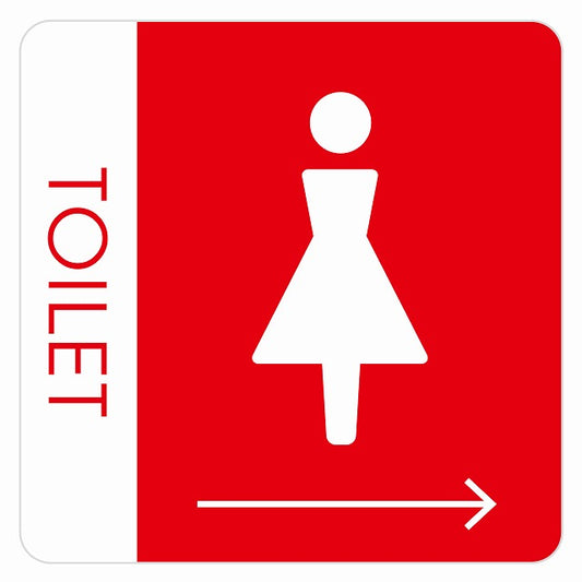 トイレ 御手洗 TOILET トイレマーク C1女 右 矢印 ステッカー 正方形 シール サインステッカー 誘導表示 ピクトサイン ピクトグラム 選べるサイズ