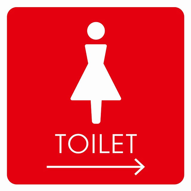 トイレ 御手洗 TOILET トイレマーク C2女 右 矢印 ステッカー 正方形 シール サインステッカー 誘導表示 ピクトサイン ピクトグラム 選べるサイズ