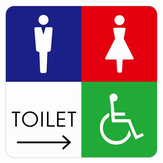 トイレ 御手洗 TOILET トイレマーク C2男女車椅子 右 矢印 ステッカー 正方形 シール サインステッカー 誘導表示 ピクトサイン ピクトグラム 選べるサイズ