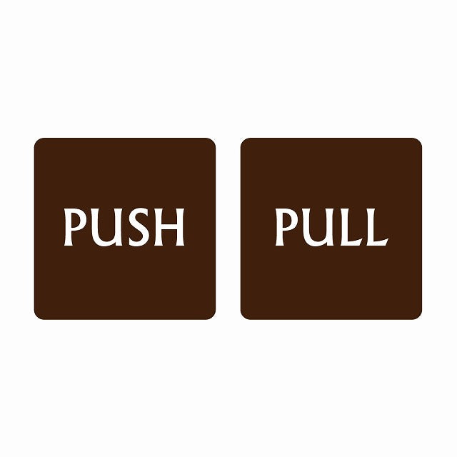 5x5cm 2枚セット PUSH PULL ブラウン 英語表記 ステッカー 正方形 シール サインステッカー ピクトサイン ピクトグラム