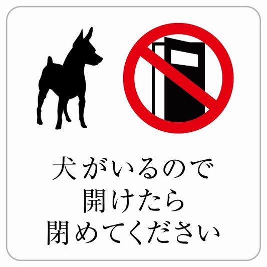 犬がいるので開けたら閉めてください ステッカー 正方形 シール サインステッカー ピクトサイン ピクトグラム 選べるサイズ