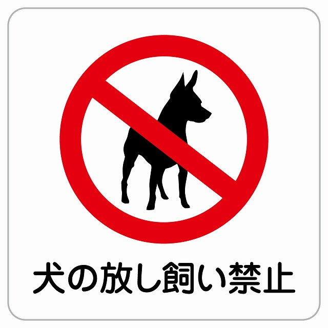 犬の放し飼い禁止 ピクトサイン ステッカー正方形 シール サインステッカー 禁止表示 ピクトグラム 選べるサイズ