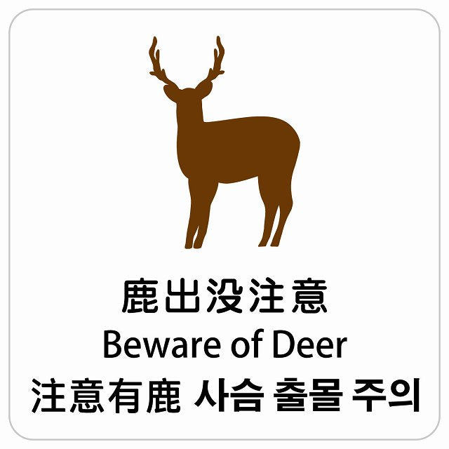 鹿出没注意 インバウンド 多言語 英語 中国語 韓国語 対応 ピクトサイン ステッカー 正方形 シール サインステッカー 外国人対応 ピクトグラム 選べるサイズ