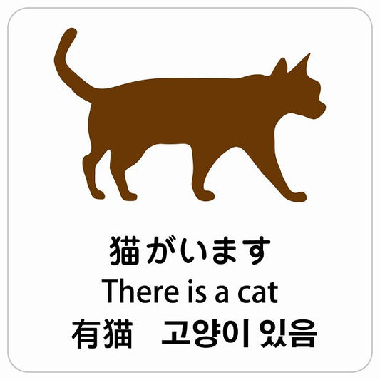 猫がいます インバウンド 多言語 英語 中国語 韓国語 対応 ピクトサイン ステッカー 正方形 シール サインステッカー 外国人対応 ピクトグラム 選べるサイズ