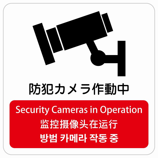 防犯カメラ作動中 インバウンド 多言語 英語 中国語 韓国語 対応 ピクトサイン ステッカー 正方形 シール サインステッカー 外国人対応 ピクトグラム 選べるサイズ