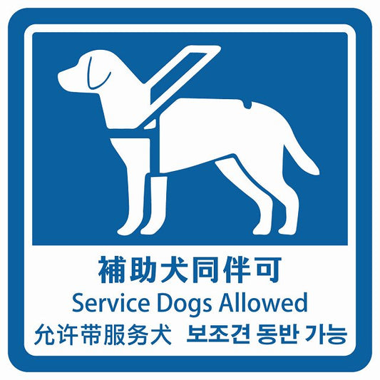 補助犬同伴可 ブルー インバウンド 多言語 英語 中国語 韓国語 対応 ピクトサイン ステッカー 正方形 シール サインステッカー 外国人対応 ピクトグラム 選べるサイズ