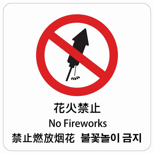 花火禁止 インバウンド 多言語 英語 中国語 韓国語 対応 ピクトサイン ステッカー 正方形 シール サインステッカー 外国人対応 ピクトグラム 選べるサイズ