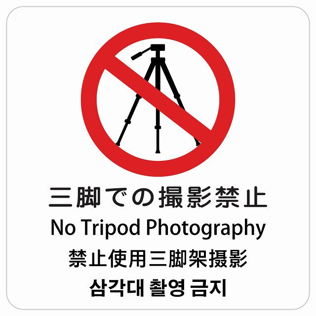 三脚での撮影禁止 インバウンド 多言語 英語 中国語 韓国語 対応 ピクトサイン ステッカー 正方形 シール サインステッカー 外国人対応 ピクトグラム 選べるサイズ