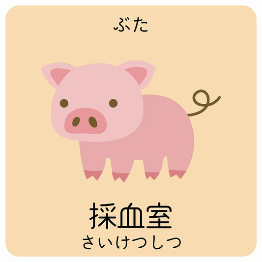 採血室 ぶた 小児科 医療施設用 ステッカー 正方形 シール サインステッカー 病院 クリニック ピクトサイン ピクトグラム 選べるサイズ