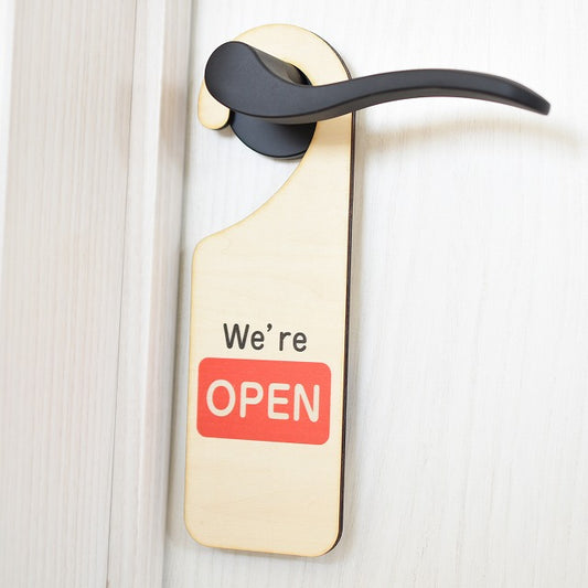 OPEN CLOSED Aタイプ 横 両面タイプ 吊り下げ 木製ドアプレート 6.5x20cm