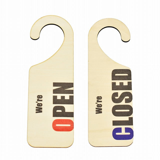 OPEN CLOSED Bタイプ 縦 両面タイプ 吊り下げ 木製ドアプレート 6.5x20cm