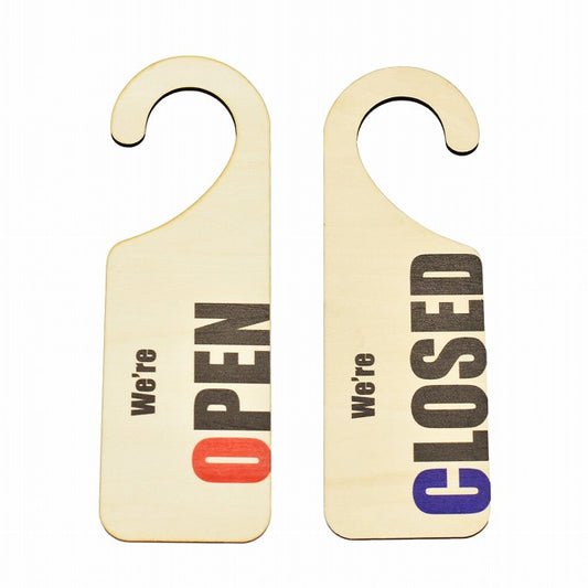 OPEN CLOSED Bタイプ 縦 両面タイプ 吊り下げ 木製ドアプレート 6.5x20cm