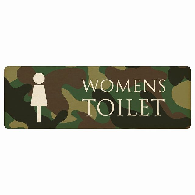 トイレ WOMENS 迷彩 カラー 木製プレート 長方形 看板 サインプレート 案内表示 施設用 ピクトサイン ピクトグラム 選べるサイズ