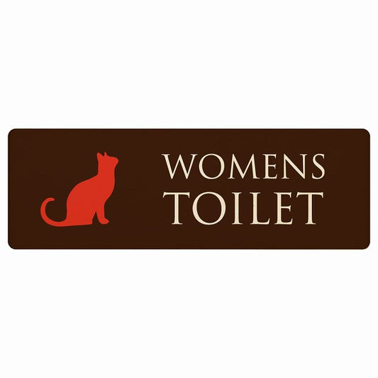トイレ WOMENS ねこ 猫 ネコ ブラウン カラー 木製プレート 長方形 看板 サインプレート 案内表示 施設用 ピクトサイン ピクトグラム 選べるサイズ