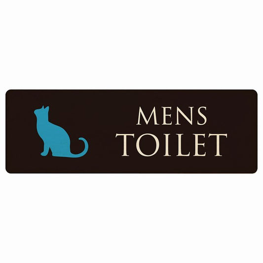 トイレ MENS ねこ 猫 ネコ ブラック カラー 木製プレート 長方形 看板 サインプレート 案内表示 施設用 ピクトサイン ピクトグラム 選べるサイズ