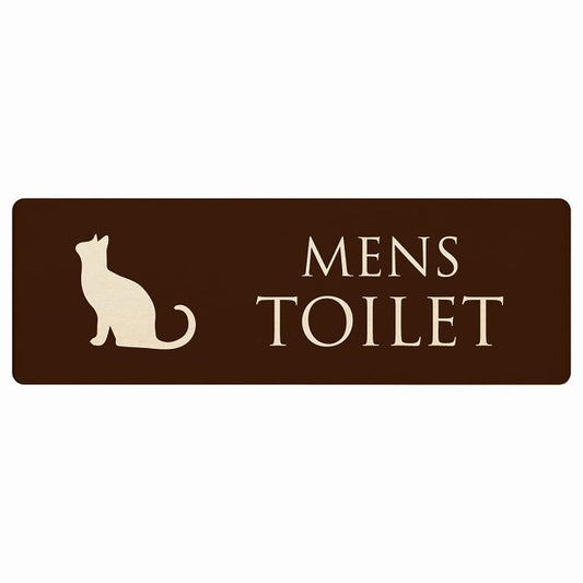 トイレ MENS ねこ 猫 ネコ ブラウン ナチュラル 木製プレート 長方形 看板 サインプレート 案内表示 施設用 ピクトサイン ピクトグラム 選べるサイズ