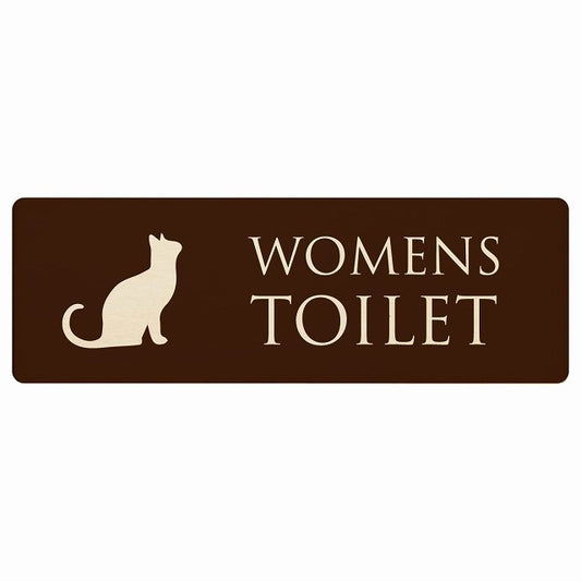 トイレ WOMENS ねこ 猫 ネコ ブラウン ナチュラル 木製プレート 長方形 看板 サインプレート 案内表示 施設用 ピクトサイン ピクトグラム 選べるサイズ