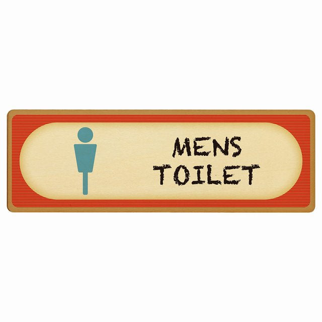 トイレ MENS レトロ デザイン 木製プレート 長方形 看板 サインプレート 案内表示 施設用 ピクトサイン ピクトグラム 選べるサイズ
