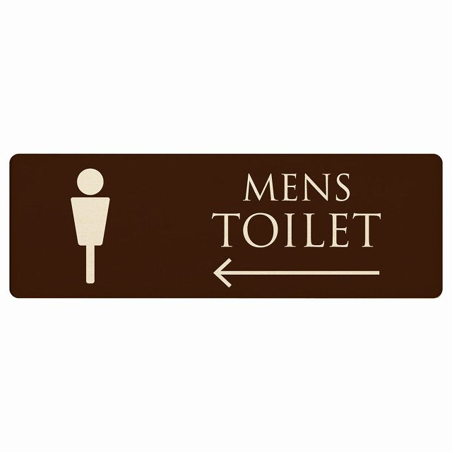 トイレ MENS ブラウン ナチュラル 左矢印 木製プレート 長方形 看板 サインプレート 誘導表示 ピクトサイン ピクトグラム 選べるサイズ