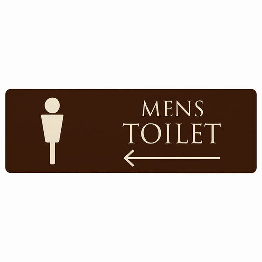 トイレ MENS ブラウン ナチュラル 左矢印 木製プレート 長方形 看板 サインプレート 誘導表示 ピクトサイン ピクトグラム 選べるサイズ