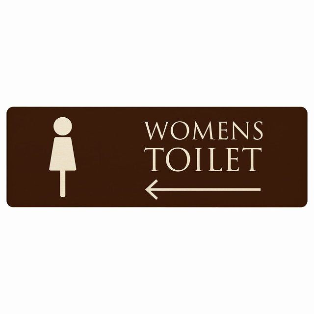 トイレ WOMENS ブラウン ナチュラル 左矢印 木製プレート 長方形 看板 サインプレート 誘導表示 ピクトサイン ピクトグラム 選べるサイズ