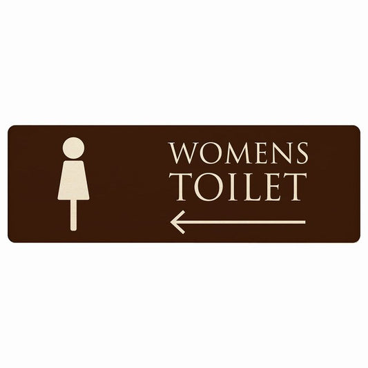 トイレ WOMENS ブラウン ナチュラル 左矢印 木製プレート 長方形 看板 サインプレート 誘導表示 ピクトサイン ピクトグラム 選べるサイズ