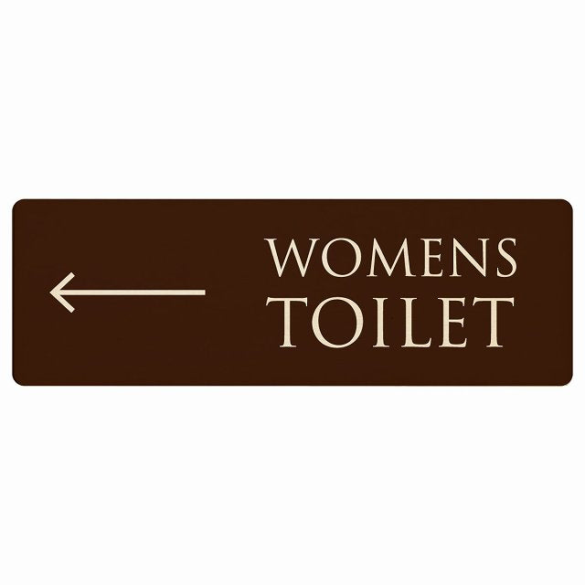 トイレ WOMENS 文字タイプ ブラウン ナチュラル 左矢印 木製プレート 長方形 看板 サインプレート 誘導表示 ピクトサイン ピクトグラム 選べるサイズ