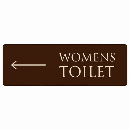 トイレ WOMENS 文字タイプ ブラウン ナチュラル 左矢印 木製プレート 長方形 看板 サインプレート 誘導表示 ピクトサイン ピクトグラム 選べるサイズ