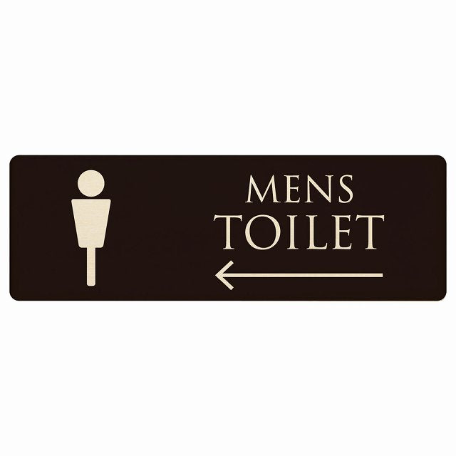 トイレ MENS ブラック ナチュラル 左矢印 木製プレート 長方形 看板 サインプレート 誘導表示 ピクトサイン ピクトグラム 選べるサイズ