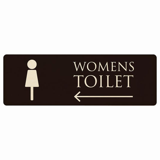トイレ WOMENS ブラック ナチュラル 左矢印 木製プレート 長方形 看板 サインプレート 誘導表示 ピクトサイン ピクトグラム 選べるサイズ