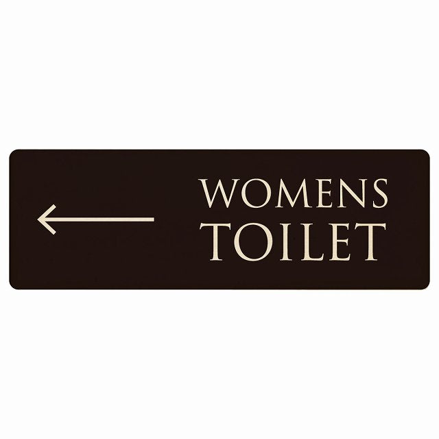 トイレ WOMENS 文字タイプ ブラック ナチュラル 左矢印 木製プレート 長方形 看板 サインプレート 誘導表示 ピクトサイン ピクトグラム 選べるサイズ