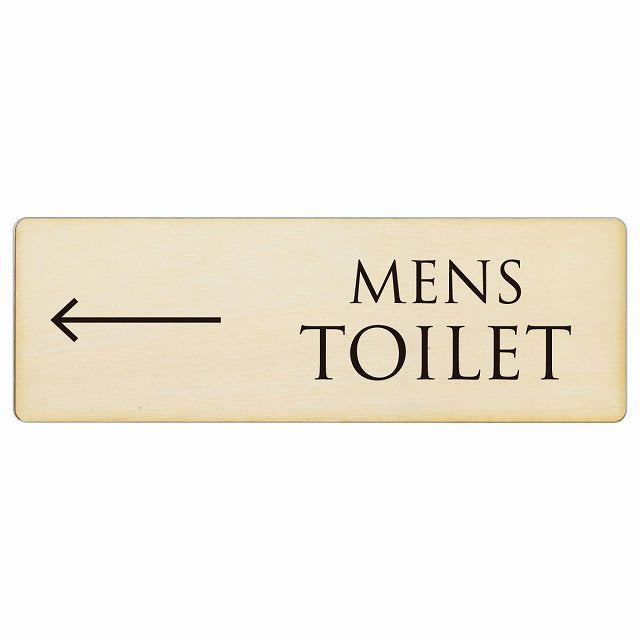 トイレ MENS 文字タイプ ナチュラル ブラック 左矢印 木製プレート 長方形 看板 サインプレート 誘導表示 ピクトサイン ピクトグラム 選べるサイズ