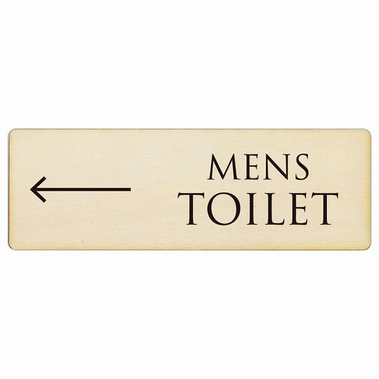 トイレ MENS 文字タイプ ナチュラル ブラック 左矢印 木製プレート 長方形 看板 サインプレート 誘導表示 ピクトサイン ピクトグラム 選べるサイズ