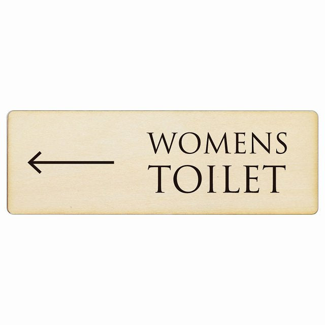 トイレ WOMENS 文字タイプ ナチュラル ブラック 左矢印 木製プレート 長方形 看板 サインプレート 誘導表示 ピクトサイン ピクトグラム 選べるサイズ