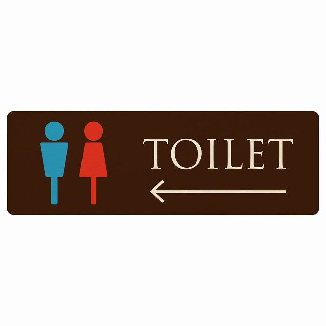 トイレ 男女マーク ブラウン＆カラー 左矢印 木製プレート 長方形 看板 サインプレート 誘導表示 ピクトサイン ピクトグラム 選べるサイズ